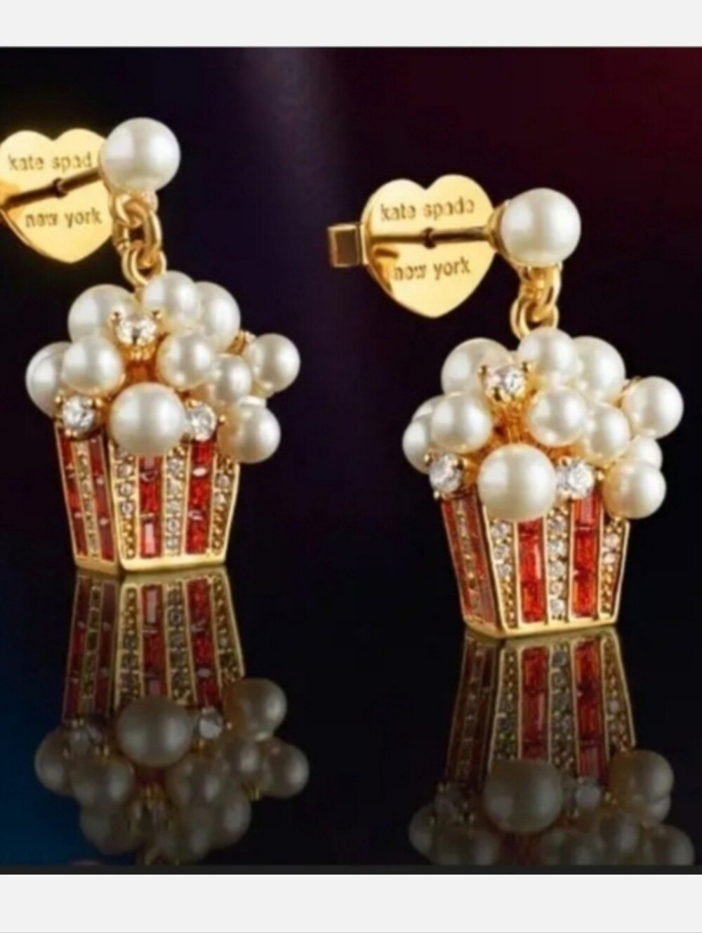 kate spade Gold-tone Pearl & Red Enamel Popcorn Cup Drop Earrings